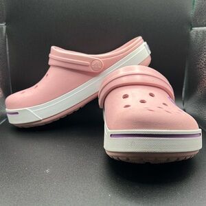 Pink Bayband Crocs Size J2 White‎ Trim